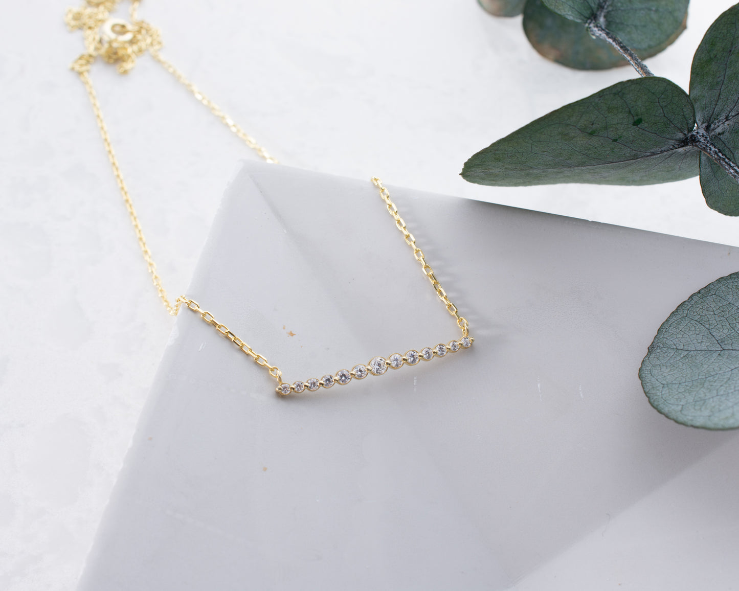 Solid Gold & Certified Diamond Curved Necklace