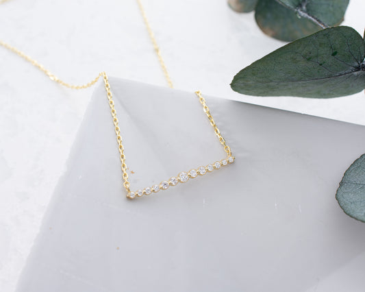 Solid Gold & Certified Diamond Curved Necklace