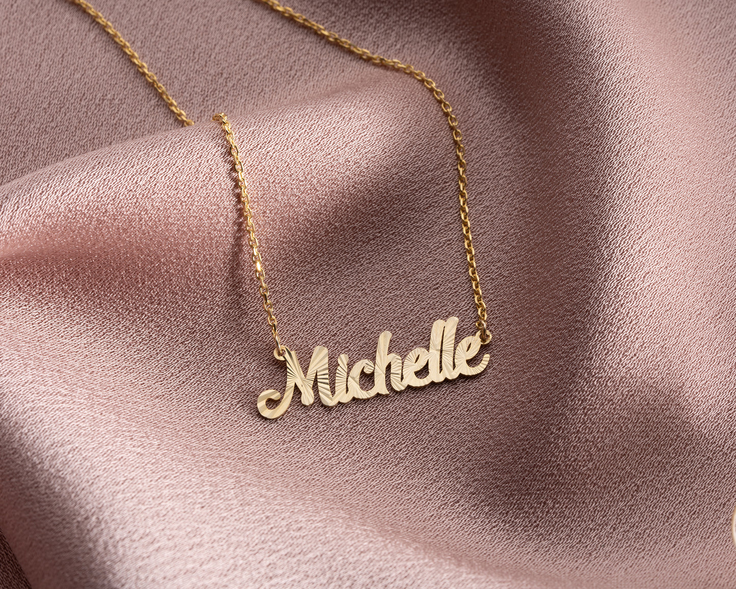 Solid Gold Personalized Name Necklace - Brushed Nameplate
