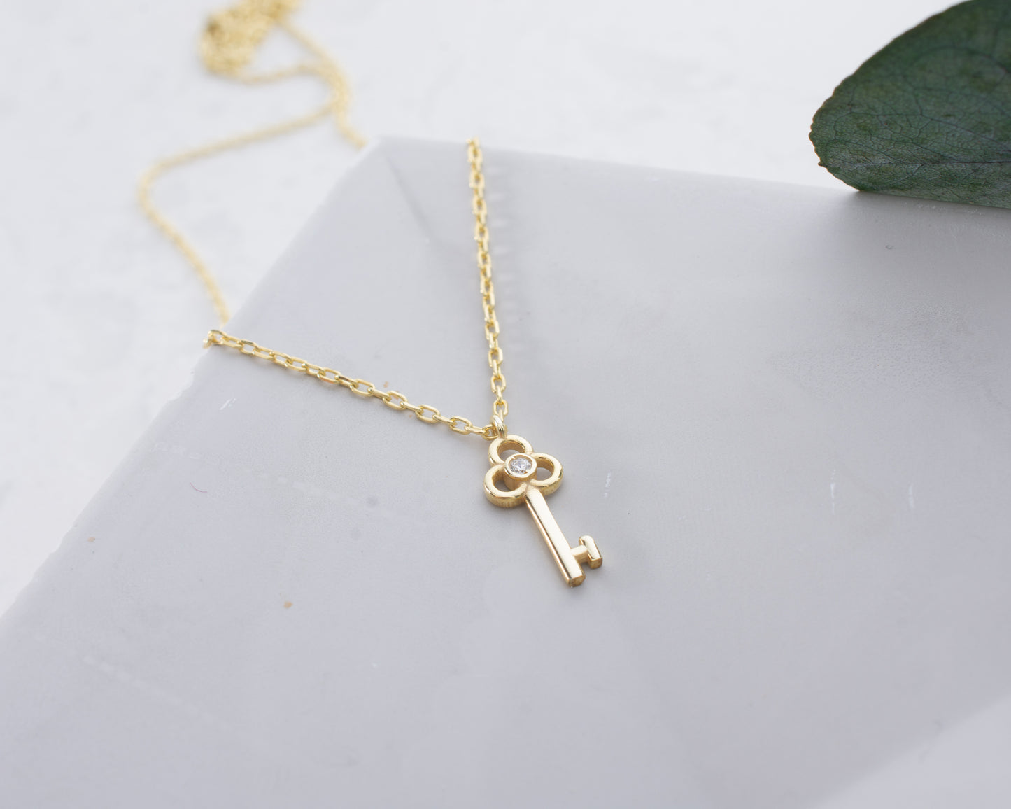 Solid Gold & Certified Diamond Key Necklace