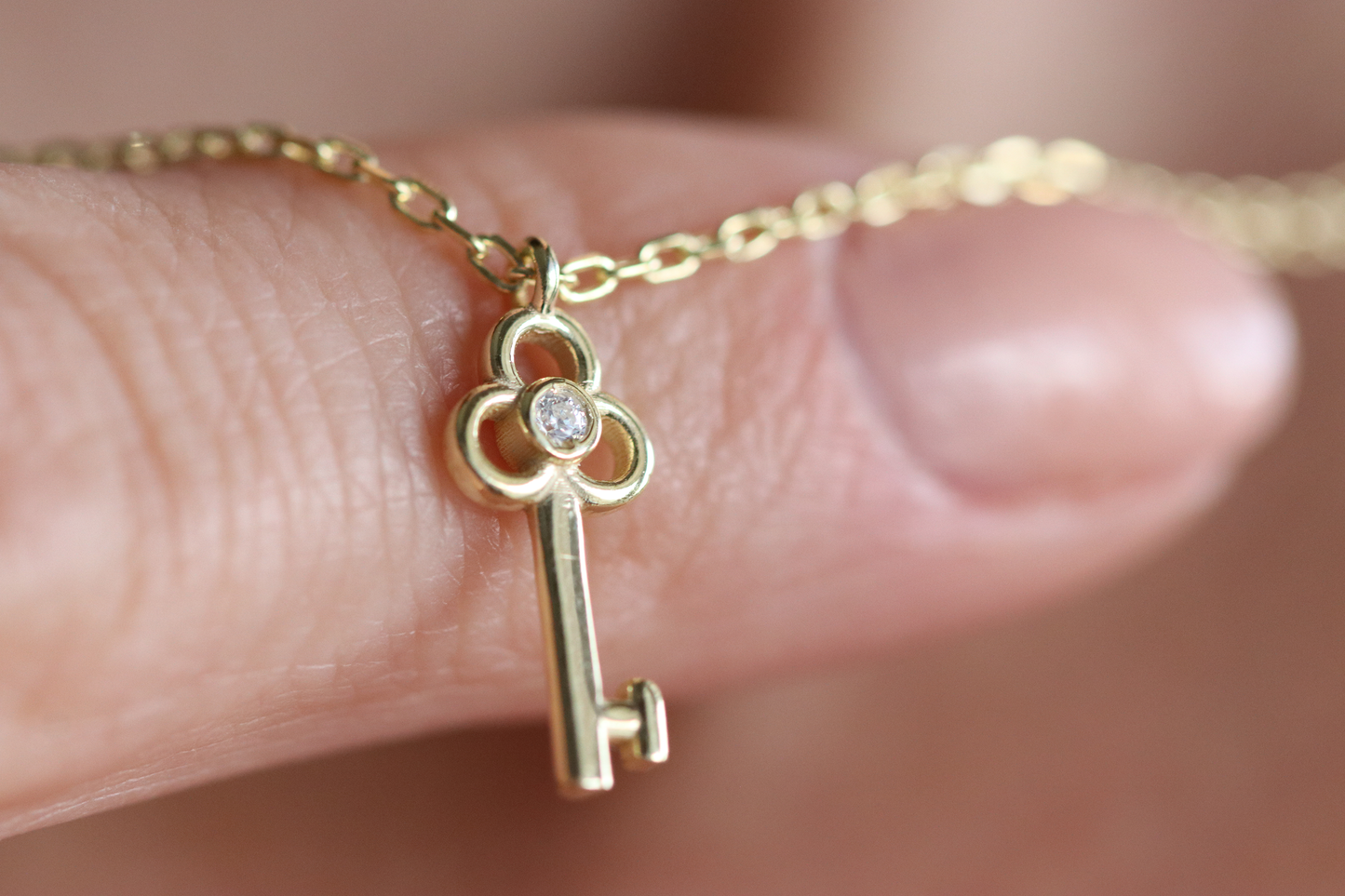 Solid Gold & Certified Diamond Key Necklace