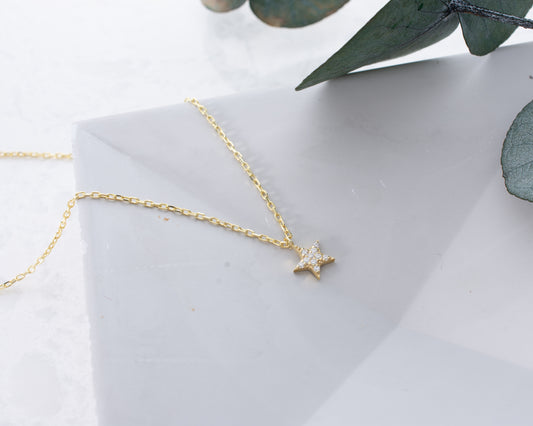 Solid Gold & Certified Diamond Star Necklace
