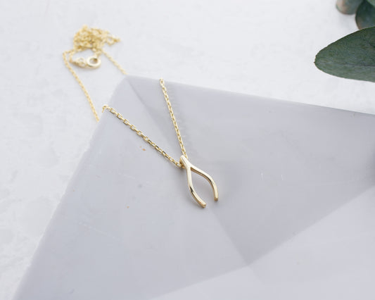 Solid Gold Wishbone Necklace
